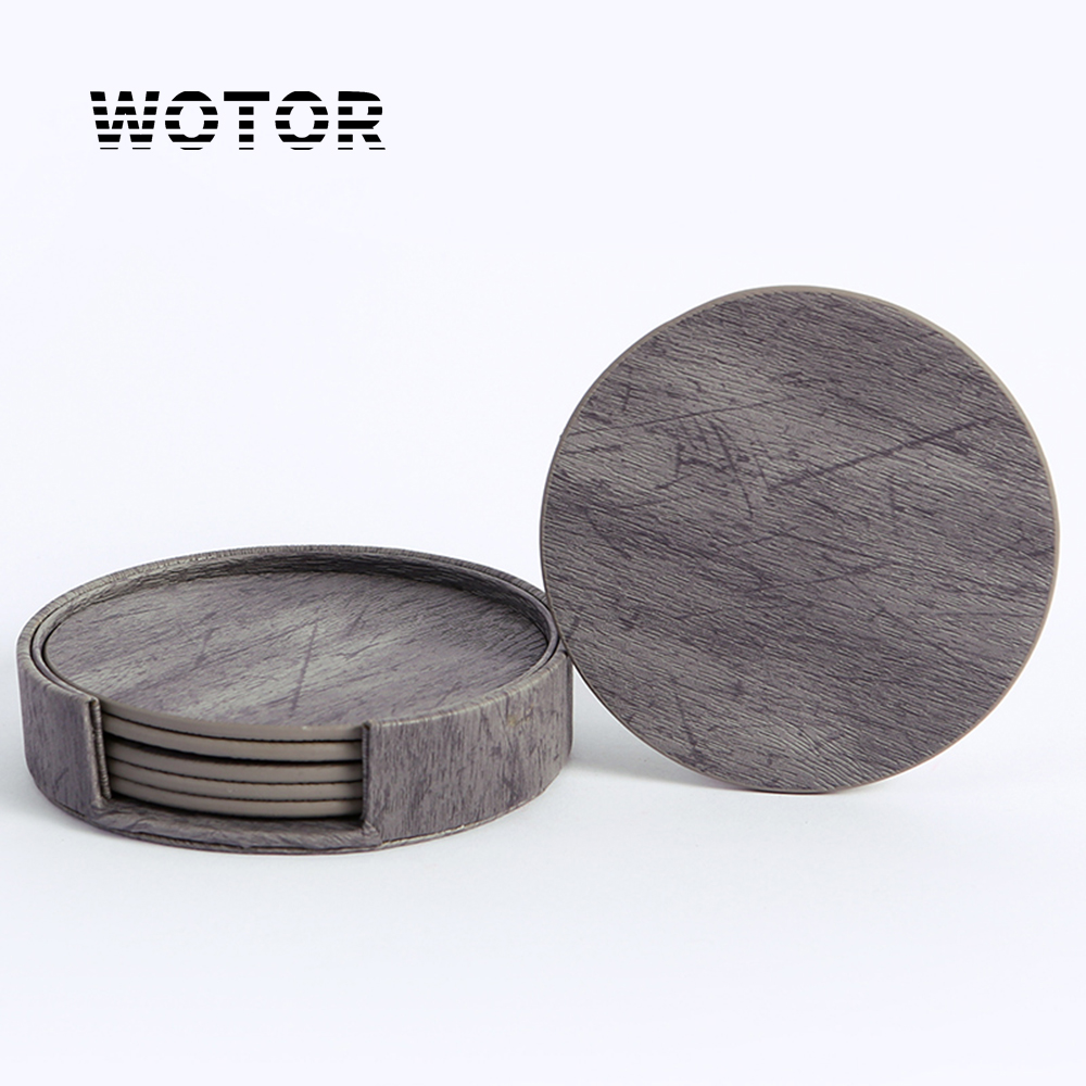 Marble Coaster Set - WOTOR 6 Pz/lotto Cerchio In Pelle